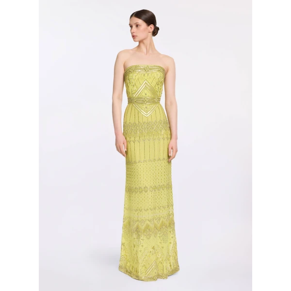 Elie Saab Bead Embroidered Dress in Green featuring  – Luxury Designer Fashion at Luxury Shoes .