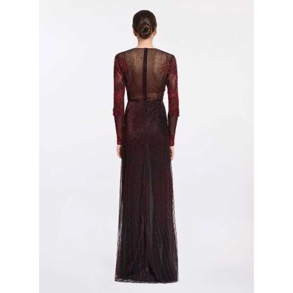 Elie Saab Bead Embroidered Long Dress in Red featuring  – Luxury Designer Fashion at Luxury Shoes .