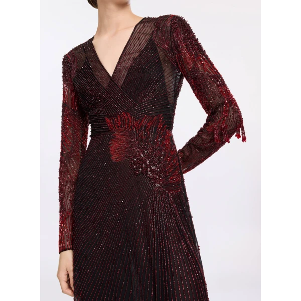 Elie Saab Bead Embroidered Long Dress in Red featuring  – Luxury Designer Fashion at Luxury Shoes .
