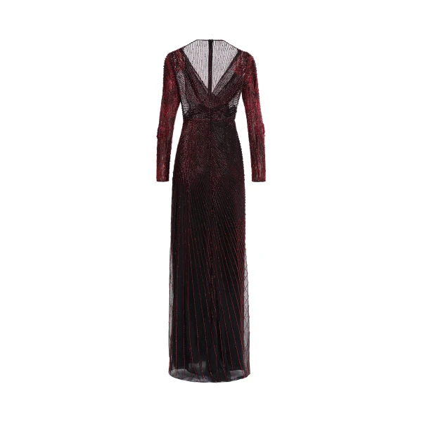 Elie Saab Bead Embroidered Long Dress in Red featuring  – Luxury Designer Fashion at Luxury Shoes .