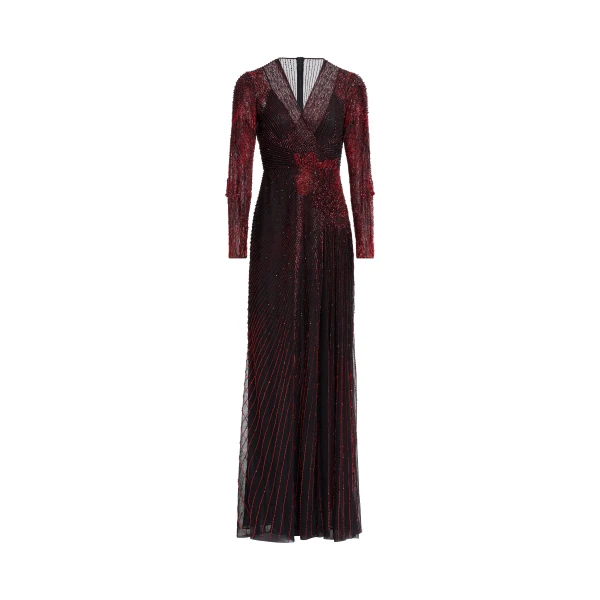Elie Saab Bead Embroidered Long Dress in Red featuring  – Luxury Designer Fashion at Luxury Shoes .
