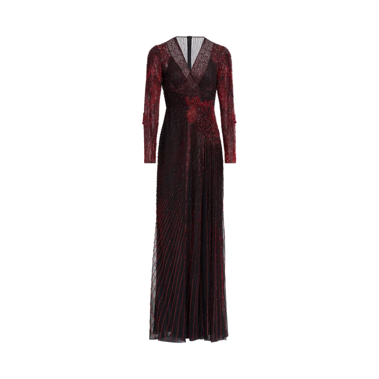 Elie Saab Bead Embroidered Long Dress in Red featuring  – Luxury Designer Fashion at Luxury Shoes .
