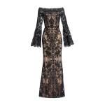 Elie Saab Embroidered Off-The-Shoulder Dress in Black featuring  – Luxury Designer Fashion at Luxury Shoes .