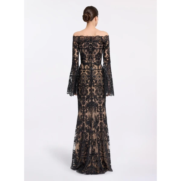 Elie Saab Embroidered Off-The-Shoulder Dress in Black featuring  – Luxury Designer Fashion at Luxury Shoes .
