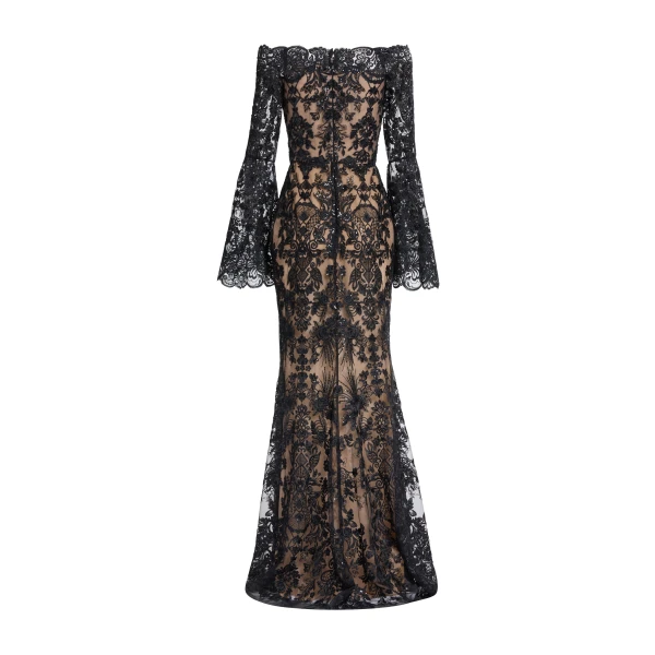 Elie Saab Embroidered Off-The-Shoulder Dress in Black featuring  – Luxury Designer Fashion at Luxury Shoes .