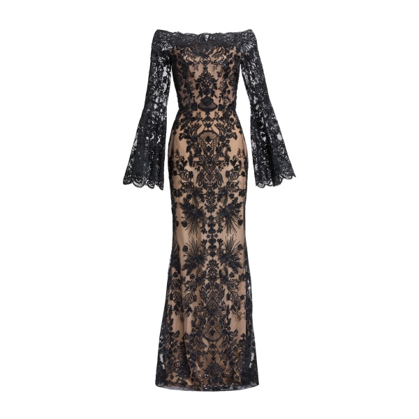 Elie Saab Embroidered Off-The-Shoulder Dress in Black featuring  – Luxury Designer Fashion at Luxury Shoes .