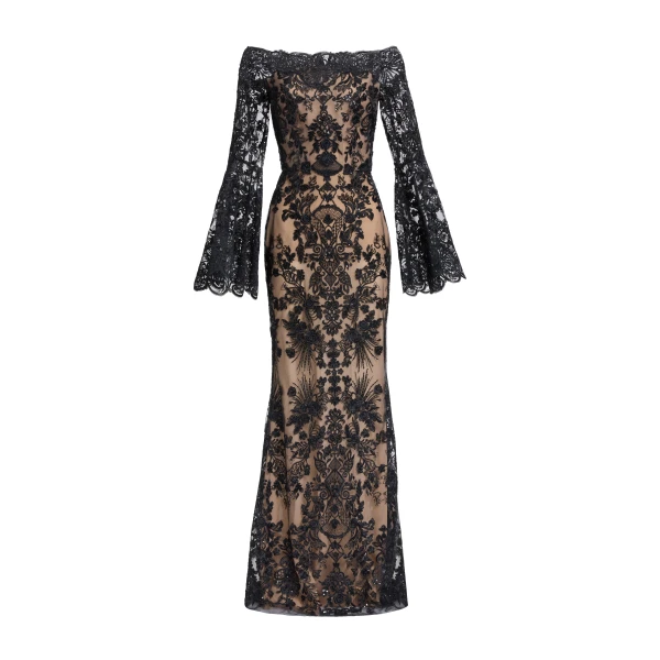 Elie Saab Embroidered Off-The-Shoulder Dress in Black featuring  – Luxury Designer Fashion at Luxury Shoes .