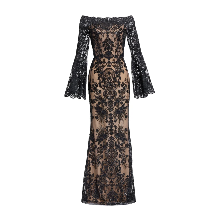Elie Saab Embroidered Off-The-Shoulder Dress in Black featuring  – Luxury Designer Fashion at Luxury Shoes .