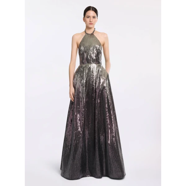 Elie Saab Halter Gradient Sequin Gown in Silver featuring  – Luxury Designer Fashion at Luxury Shoes .