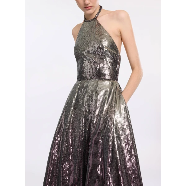 Elie Saab Halter Gradient Sequin Gown in Silver featuring  – Luxury Designer Fashion at Luxury Shoes .