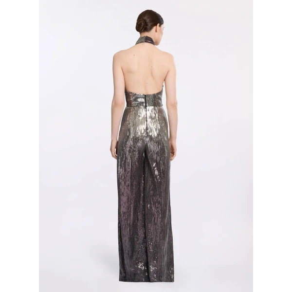 Elie Saab Halter Gradient Sequin Jumpsuit in Silver featuring  – Luxury Designer Fashion at Luxury Shoes .