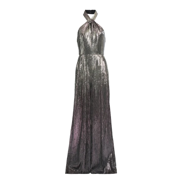 Elie Saab Halter Gradient Sequin Jumpsuit in Silver featuring  – Luxury Designer Fashion at Luxury Shoes .