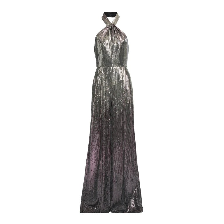 Elie Saab Halter Gradient Sequin Jumpsuit in Silver featuring  – Luxury Designer Fashion at Luxury Shoes .