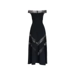 Elie Saab Off-The-Shoulder Midi Dress in Black featuring  – Luxury Designer Fashion at Luxury Shoes .
