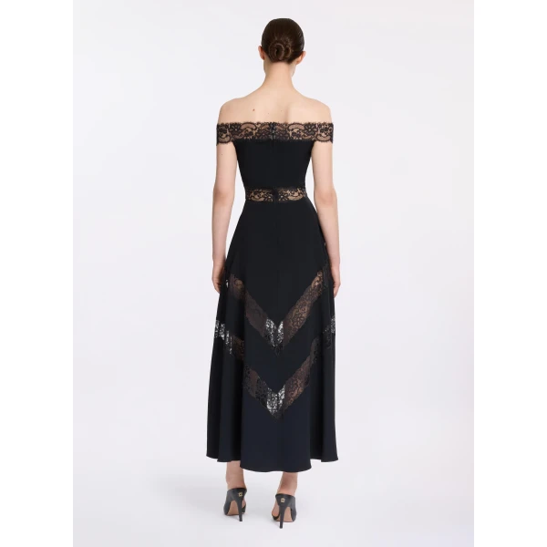 Elie Saab Off-The-Shoulder Midi Dress in Black featuring  – Luxury Designer Fashion at Luxury Shoes .