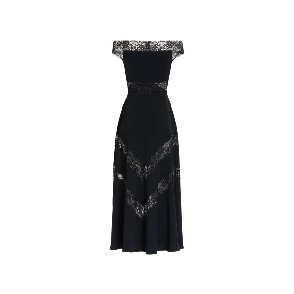 Elie Saab Off-The-Shoulder Midi Dress in Black featuring  – Luxury Designer Fashion at Luxury Shoes .