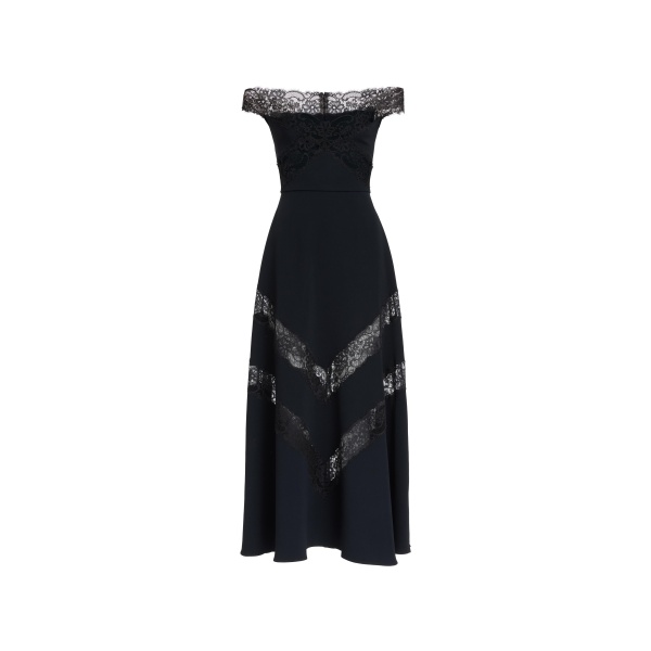 Elie Saab Off-The-Shoulder Midi Dress in Black featuring  – Luxury Designer Fashion at Luxury Shoes .