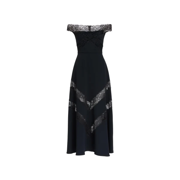 Elie Saab Off-The-Shoulder Midi Dress in Black featuring  – Luxury Designer Fashion at Luxury Shoes .