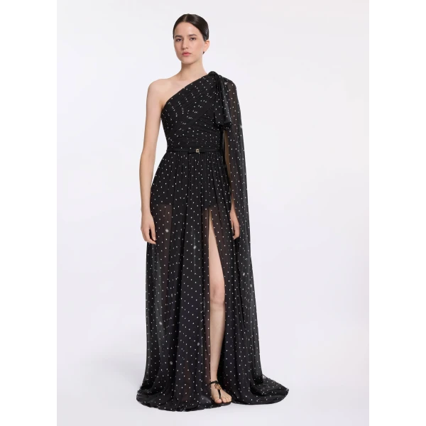 Elie Saab One-Shoulder Polka Dot Dress in Black featuring  – Luxury Designer Fashion at Luxury Shoes .