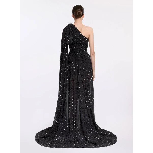 Elie Saab One-Shoulder Polka Dot Dress in Black featuring  – Luxury Designer Fashion at Luxury Shoes .