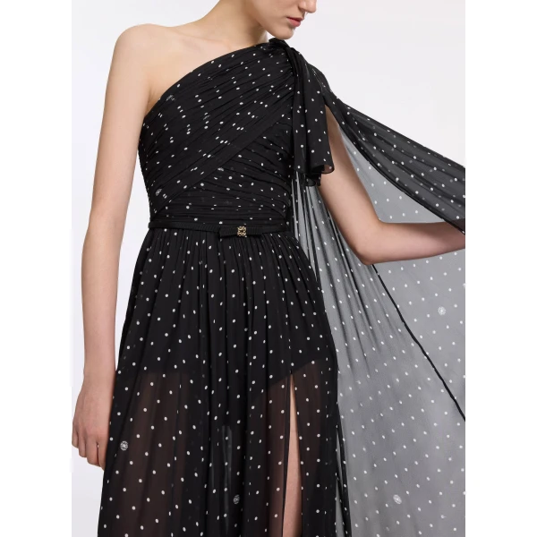 Elie Saab One-Shoulder Polka Dot Dress in Black featuring  – Luxury Designer Fashion at Luxury Shoes .