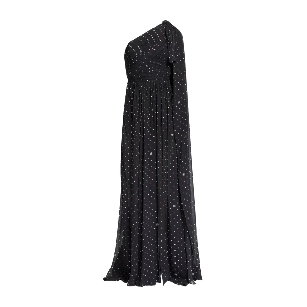 Elie Saab One-Shoulder Polka Dot Dress in Black featuring  – Luxury Designer Fashion at Luxury Shoes .
