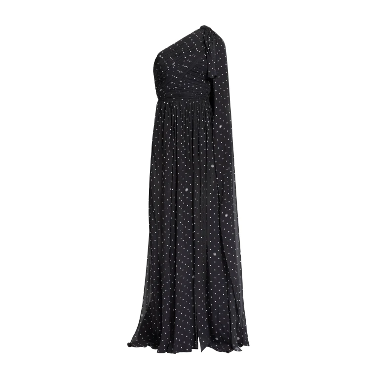 Elie Saab One-Shoulder Polka Dot Dress in Black featuring  – Luxury Designer Fashion at Luxury Shoes .