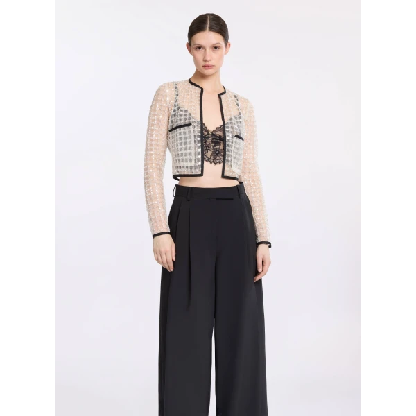 Elie Saab Pearl Cropped Jacket in White featuring  – Luxury Designer Fashion at Luxury Shoes .