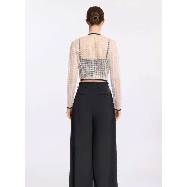 Elie Saab Pearl Cropped Jacket in White featuring  – Luxury Designer Fashion at Luxury Shoes .