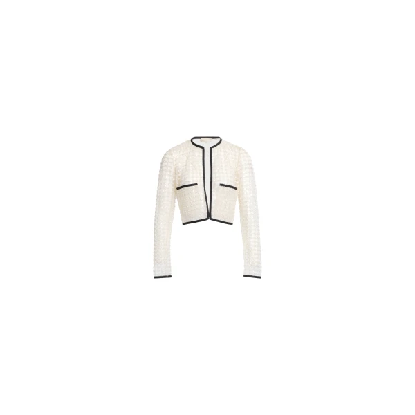 Elie Saab Pearl Cropped Jacket in White featuring  – Luxury Designer Fashion at Luxury Shoes .