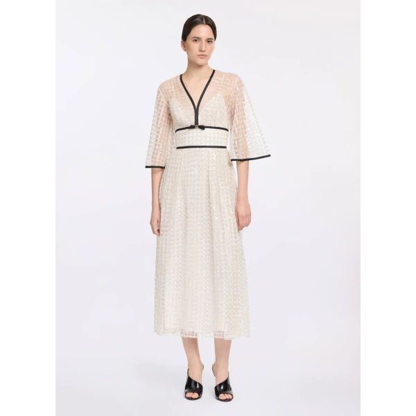 Elie Saab Pearl Midi Dress in White featuring  – Luxury Designer Fashion at Luxury Shoes .