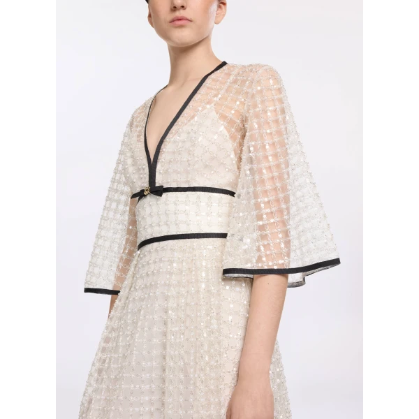 Elie Saab Pearl Midi Dress in White featuring  – Luxury Designer Fashion at Luxury Shoes .