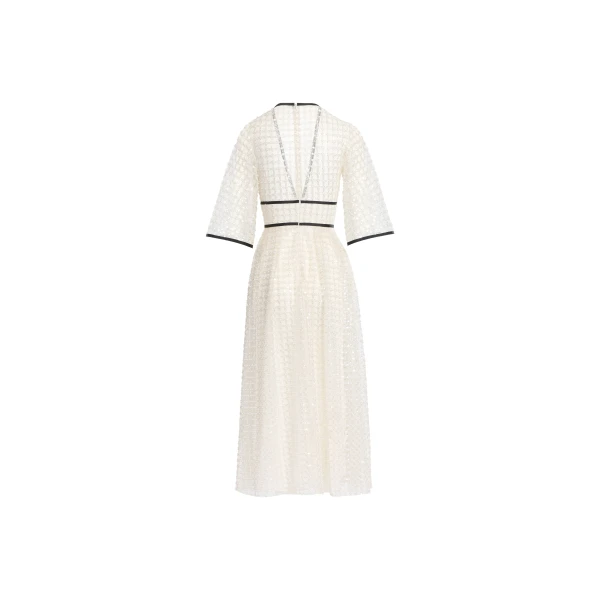 Elie Saab Pearl Midi Dress in White featuring  – Luxury Designer Fashion at Luxury Shoes .