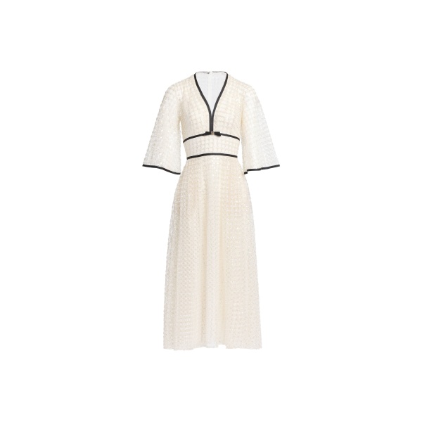 Elie Saab Pearl Midi Dress in White featuring  – Luxury Designer Fashion at Luxury Shoes .
