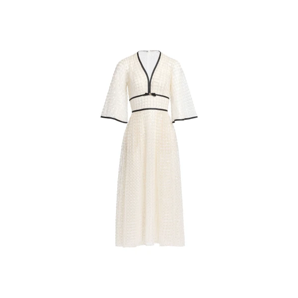 Elie Saab Pearl Midi Dress in White featuring  – Luxury Designer Fashion at Luxury Shoes .
