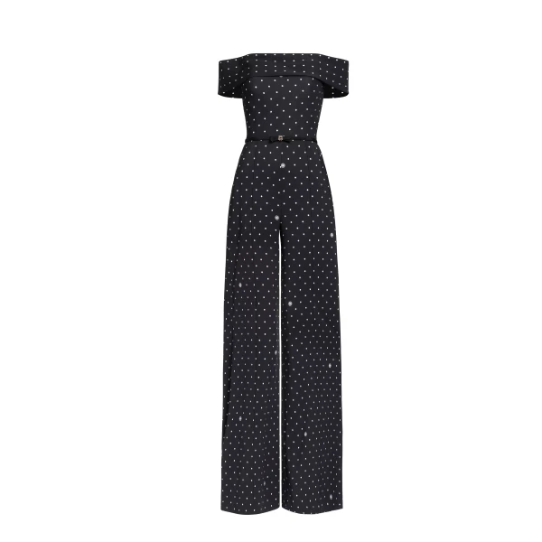 Elie Saab Polka Dot Jumpsuit in Black featuring  – Luxury Designer Fashion at Luxury Shoes .