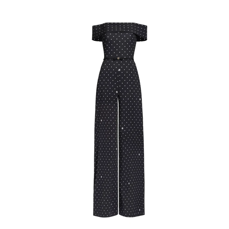 Elie Saab Polka Dot Jumpsuit in Black featuring  – Luxury Designer Fashion at Luxury Shoes .