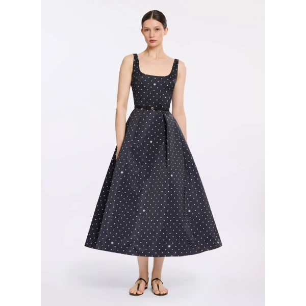 Elie Saab Polka Dot Midi Dress in Black featuring  – Luxury Designer Fashion at Luxury Shoes .