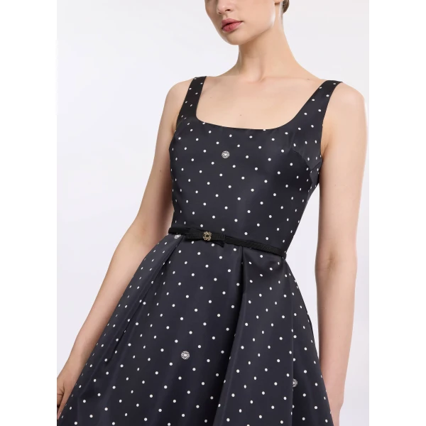 Elie Saab Polka Dot Midi Dress in Black featuring  – Luxury Designer Fashion at Luxury Shoes .