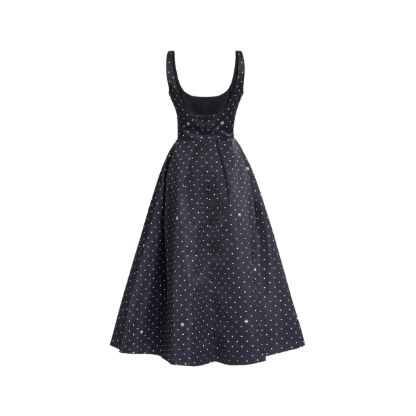 Elie Saab Polka Dot Midi Dress in Black featuring  – Luxury Designer Fashion at Luxury Shoes .