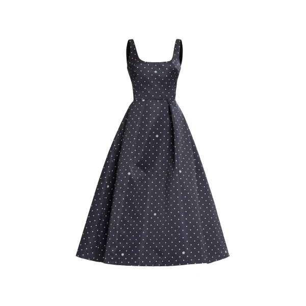 Elie Saab Polka Dot Midi Dress in Black featuring  – Luxury Designer Fashion at Luxury Shoes .