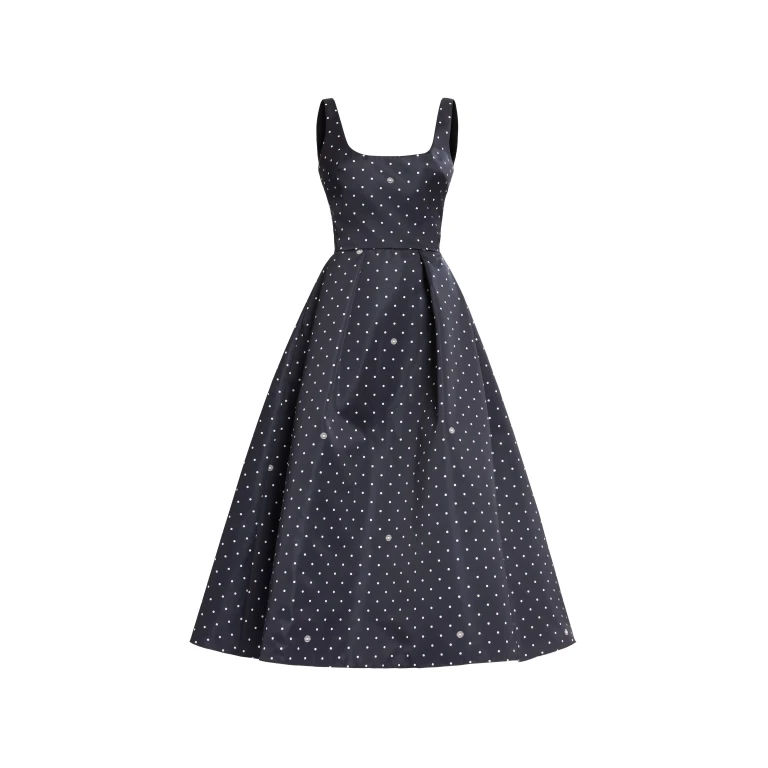 Elie Saab Polka Dot Midi Dress in Black featuring  – Luxury Designer Fashion at Luxury Shoes .