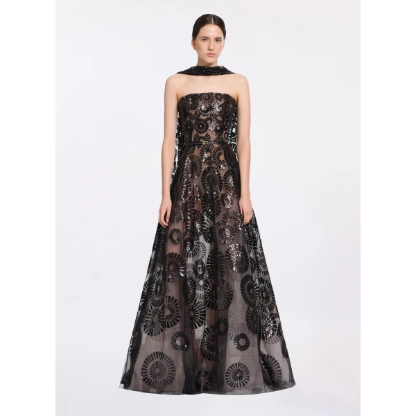 Elie Saab Sequin Embroidered Gown in Black featuring  – Luxury Designer Fashion at Luxury Shoes .