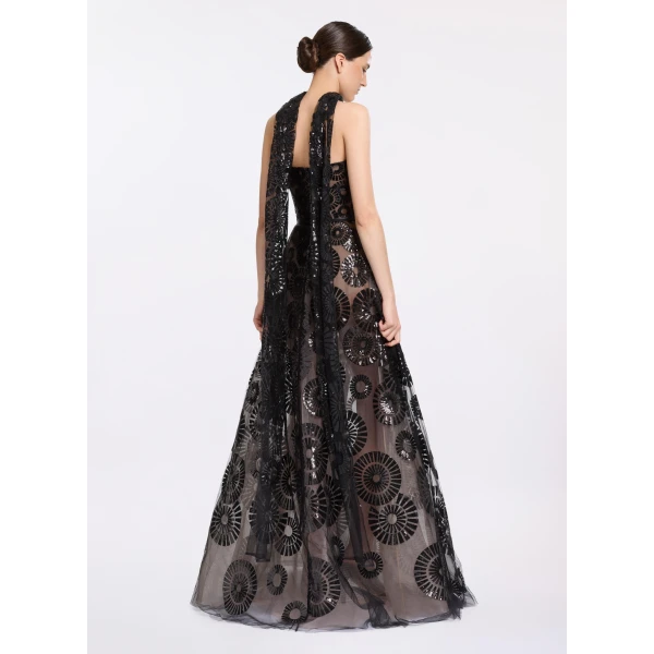 Elie Saab Sequin Embroidered Gown in Black featuring  – Luxury Designer Fashion at Luxury Shoes .