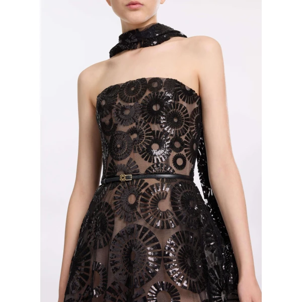 Elie Saab Sequin Embroidered Gown in Black featuring  – Luxury Designer Fashion at Luxury Shoes .