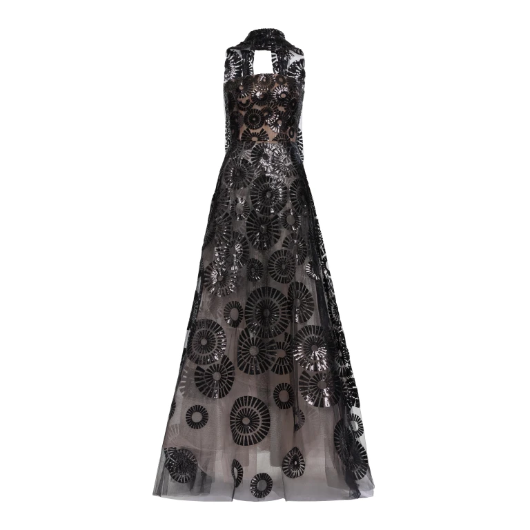 Elie Saab Sequin Embroidered Gown in Black featuring  – Luxury Designer Fashion at Luxury Shoes .