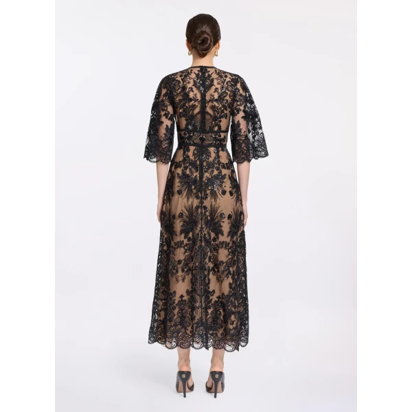 Elie Saab Sequin Embroidered Lace Dress in Black featuring  – Luxury Designer Fashion at Luxury Shoes .