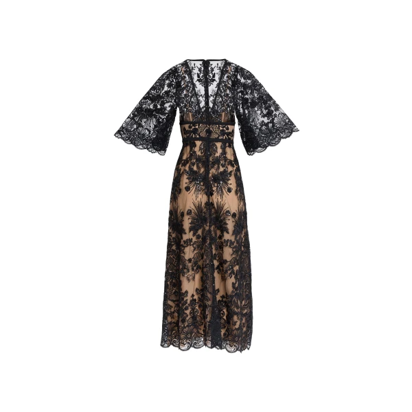 Elie Saab Sequin Embroidered Lace Dress in Black featuring  – Luxury Designer Fashion at Luxury Shoes .