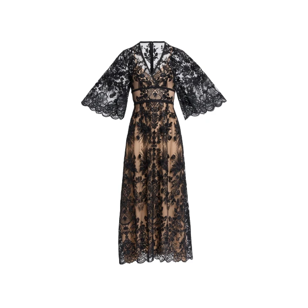 Elie Saab Sequin Embroidered Lace Dress in Black featuring  – Luxury Designer Fashion at Luxury Shoes .