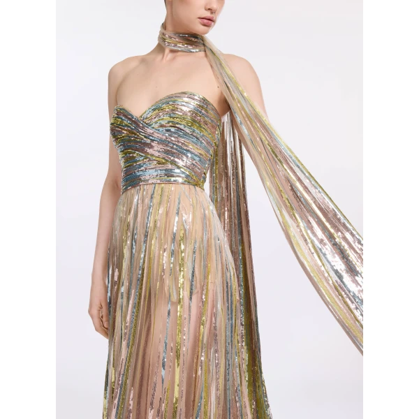 Elie Saab Sequin Embroidered Tulle Dress in Multicolour featuring  – Luxury Designer Fashion at Luxury Shoes .